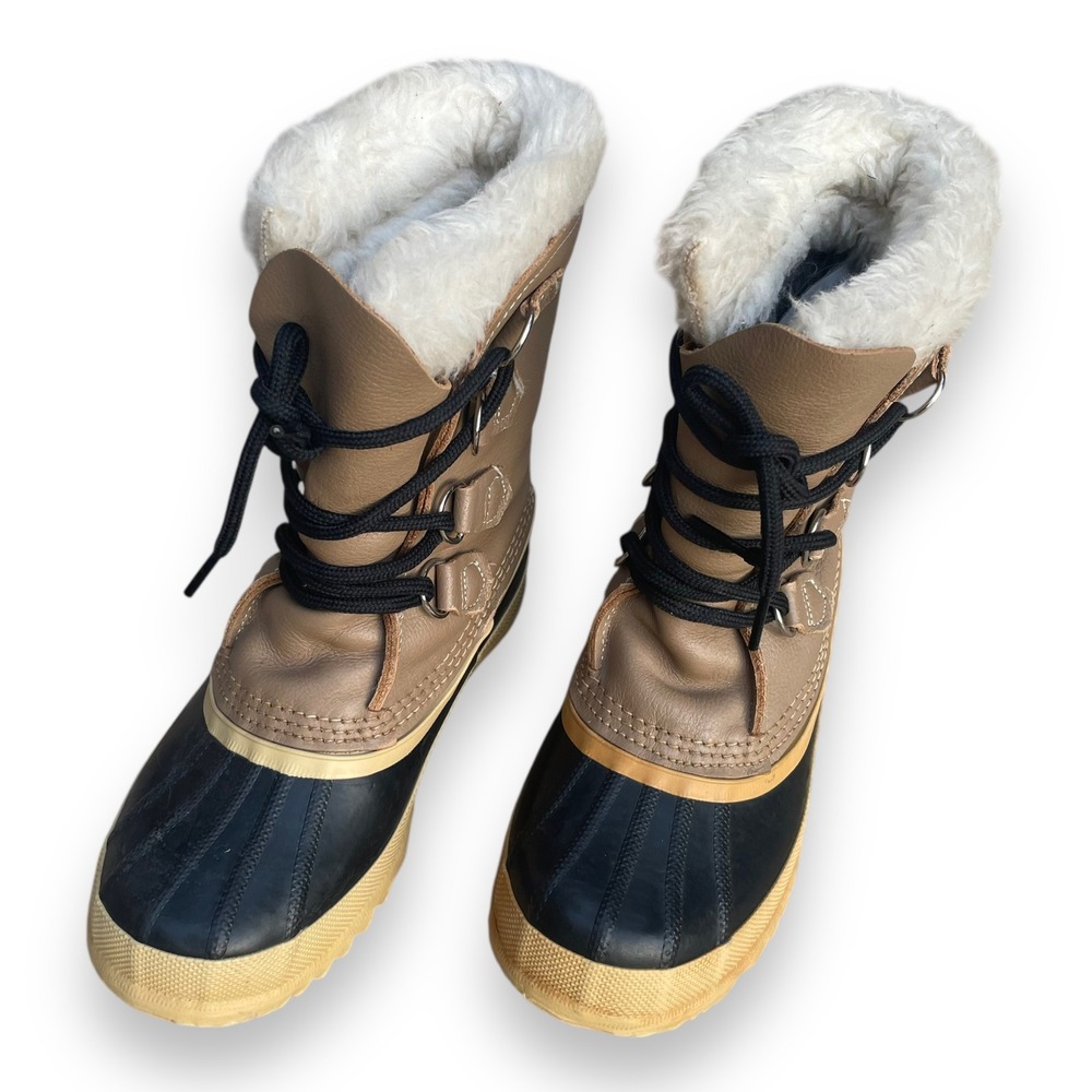 Sorel Manitou Boots Women's 6 Tan Leather Shearling Lined Snow Duck Made Canada‎